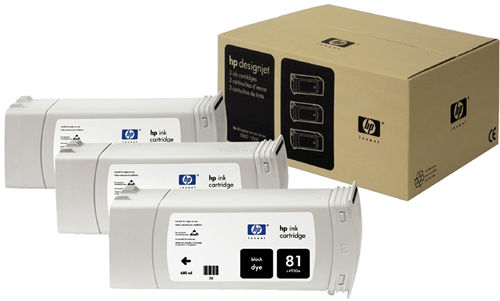 C5066A Paquete de 3 cartuchos HP 81 de tinta NEGRO basada en tintes de 680 ml