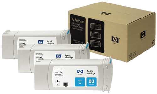 C5073A Paquete de 3 cartuchos HP 83 de tinta UV CIAN de 680 ml