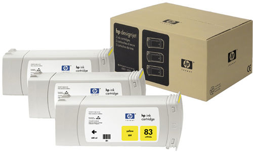 C5075A Paquete de 3 cartuchos HP 83 de tinta UV AMARILLO de 680 ml