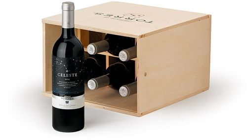 Torres Lote de Navidad Celeste 2004 6 Botellas en Caja Botellero de Madera