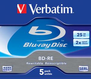 Disco Blu-Ray Verbatim BD-RE SL 25GB 1x - 2x Regrabable 5 Pack Jewel Case Verbatim