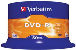DVD-R Matt Silver 4.7GB 16x Bobina 50 Pack Spindle Verbatim
