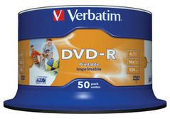 DVD-R Wide Inkjet Printable No ID Brand 4.7GB 16x Bobina 50 Pack Spindle Verbatim