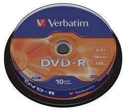 DVD-R Matt Silver 4.7GB 16x Bobina 10 Pack Spindle Verbatim