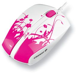 Ratón óptico USB Cherry LADY Corded Optical Mobile Mouse M-T1010 - Reducidas dimensiones - Seduce con su atractiva decoración floral en rosa y blanco
