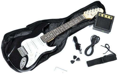 Kit Guitarra eléctrica infantil Rochester, guitarrra, amplificador, funda, correa, cable y 3 púas