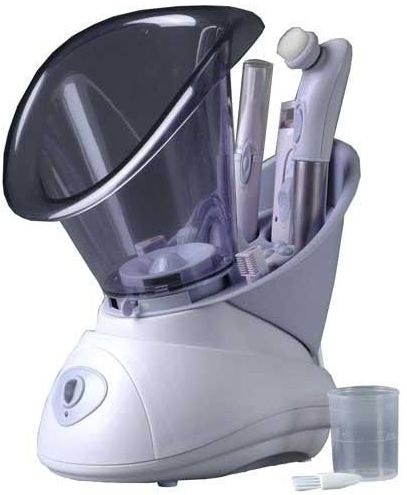 Set facial de belleza 4 en 1 con: Sauna facial, Arqueador de pestañas, Recortadora facial, Cepillo facial de MEDICURA.