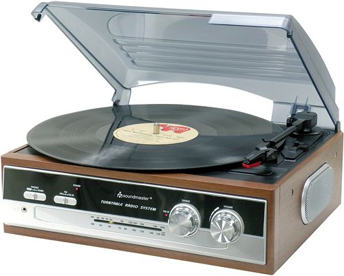 Plato Giradiscos con radio AM/FM de diseño clásico Soundmaster PL186 con adaptador para LP /Single - conexión a auriculares - altavoces incorporados