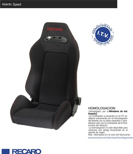 Asiento deportivo con homologación RECARO SPEED Velour negro costura roja.