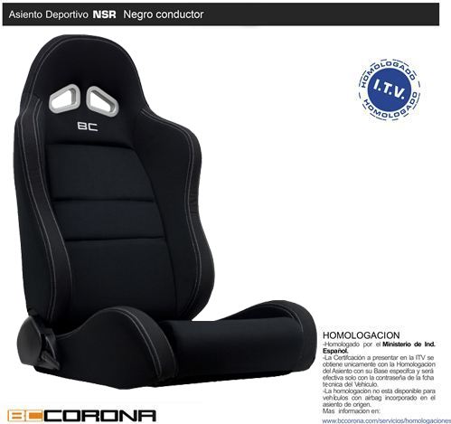 Asiento deportivo con homologación BCCORONA NSR Negro. Lado conductor