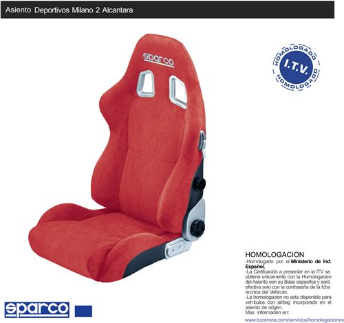 Asiento deportivo con homologación SPARCO MILANO 2 Alcántara Rojo Conductor