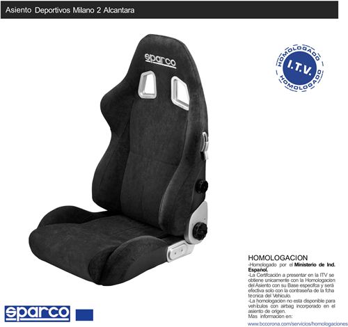 Asiento deportivo con homologación SPARCO MILANO 2 Alcántara Negro Conductor