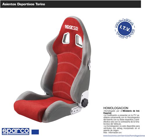 Asiento deportivo con homologación SPARCO TORINO R505 Velour Rojo Pasajero