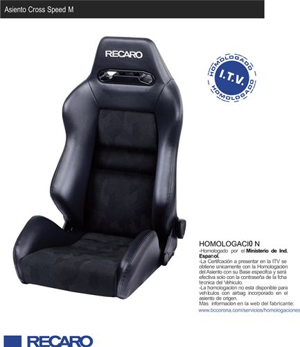 Asiento deportivo con homologación RECARO CROSS SPEED S/M/L Artista/ambla