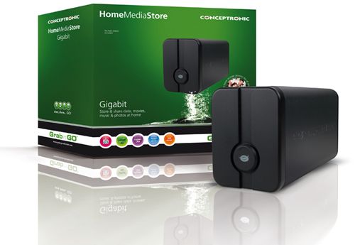 Carcasa NAS para 2 Discos Duros de 3.5" SATA con conexión Ethernet Gigabit y USB 2.0 Conceptronic Home Media Store CH3HNAS apto para RAID JBOD, RAID 0, RAID 1 (no incluye ningún disco)