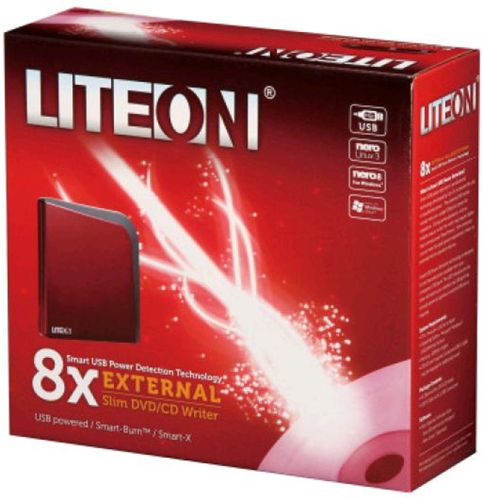 Grabadora DVD externa USB compacta LITE-ON ESAU108-124 - Color Rojo - 350 gramos - Doble capa - DVD-RAM/±R/±RW - 8x 8x 8x (DVD) - 24x 24x 24x (CD) - ¡Conectar al USB y listo!