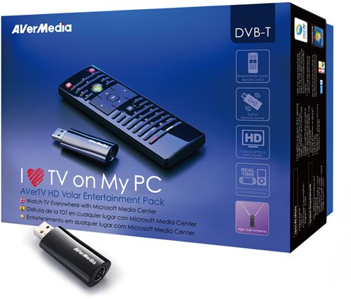 Sintonizadora AVerMedia AVerTV HD Volar Entertainment Pack - DVB-T (TDT), TV, HD, media center, doble antena, EPG, mando media center oficial, USB 2.0 ¡¡ 1080i !!
