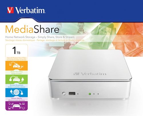 Almacenamiento en red doméstico servidor MediaShare Verbatim de 1 TB - Disco Duro Negro 1 TB (1.000 GB) 3,5" externo combo USB 2.0/eSATA/LAN, PC, MAC, iTunes, DLNA PS3/XBOX 360