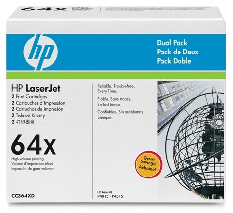 CC364XD - Cartucho de impresión en NEGRO de paquete doble HP LaserJet CC364X - Compatible con HP LaserJet P4015, HP LaserJet P4515