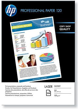 CG964A - Papel profesional satinado para impresora láser HP de 120 g/m² - 250 hojas A4 - 210 x 297 mm - Crea boletines, informes y presentaciones de calidad profesional sin salir de la oficina.