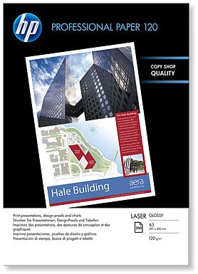 CG969A - Papel profesional satinado para impresora láser HP de 120 g/m² - 250 hojas A3 - 297 mm x 420 mm - Grandes documentos con excelentes impresiones satinadas de acabado uniforme.