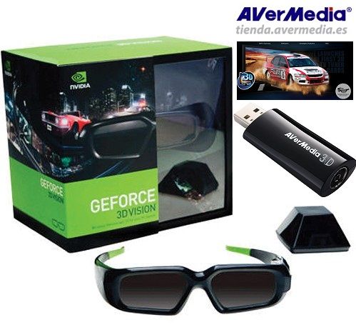Pack Kit de NVIDIA 3D Vision™ + Sintonizadora AVerMedia AVerTV 3D USB - Gafas 3D, Transmisor de infrarrojos, Sin cables, DVB-T (TDT), 3DTV, HD, Radio, EPG, mando, USB 2.0 ¡¡ 1080i !!