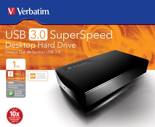 Disco duro de sobremesa Verbatim USB 3.0 de 1 TB - Disco Duro Negro 1 TB (1.000 GB) de 3,5" externo USB 3.0/2.0, PC/MAC/Linux