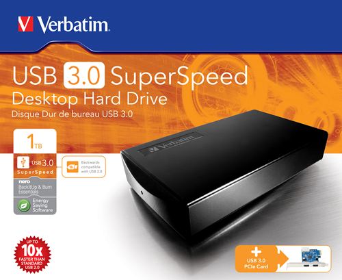 Disco duro de sobremesa Verbatim USB 3.0 de 1 TB con tarjeta host PCIe - Disco Duro Negro 1 TB (1.000 GB) de 3,5" externo USB 3.0/2.0, PC/MAC/Linux