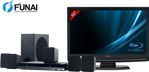 PACK ENTRETENIMIENTO FUNAI TELEVISOR LCD 32" + LECTOR BLU RAY + HOME CINEMA 5.1