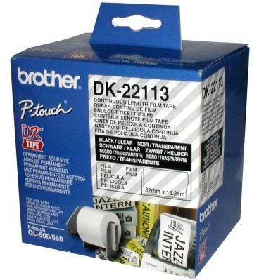 Cinta continua de película plástica (transparente) DK22113 Brother 62 x 15,24 mm para Impresoras de Etiquetas QL-5xx, QL-650TD, QL-1050 y QL-1060N