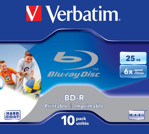 Disco Blu-Ray Verbatim BD-R SL 25GB 6x Printable 10 Pack Jewel Case