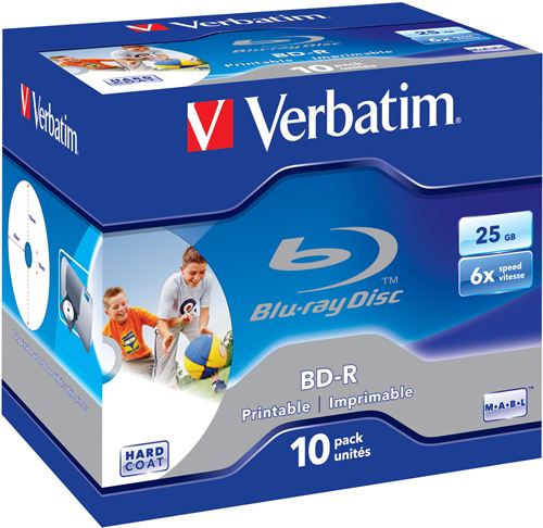 Disco Blu-Ray Verbatim BD-R SL 25GB 6x Printable 10 Pack Jewel Case