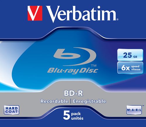 Disco Blu-Ray Verbatim BD-R SL 25GB 6x 5 Pack Jewel Case