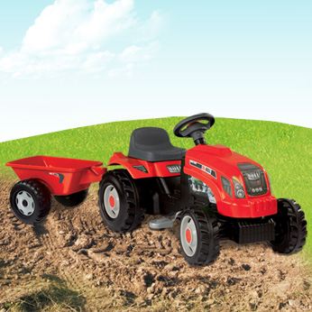 Smoby Tractor GM Bull + Remolque Rojo, tractor a pedales con un remolque