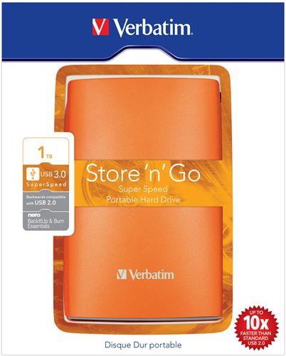 Disco Duro Portátil Store 'n' Go Verbatim USB 3.0 de 1 TB en color Naranja volcánico - Disco Duro Naranja 1 TB (1.000 GB) de 2,5" externo USB 3.0/2.0, PC, MAC, Linux