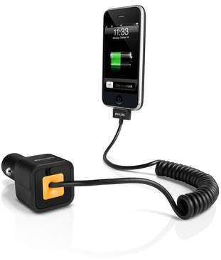 Philips Cargador para el coche para iPhone y iPod DLM2205/10 Carga desde la toma de 12 V del coche Fusible de seguridad reemplazable que protege contra sobrevoltajes eléctricos Cable en espiral