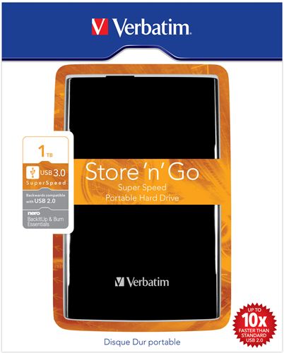 Disco Duro Portátil Store 'n' Go Verbatim USB 3.0 de 1 TB en color Negro - Disco Duro Negro 1 TB (1.000 GB) de 2,5" externo USB 3.0/2.0, PC, MAC, Linux