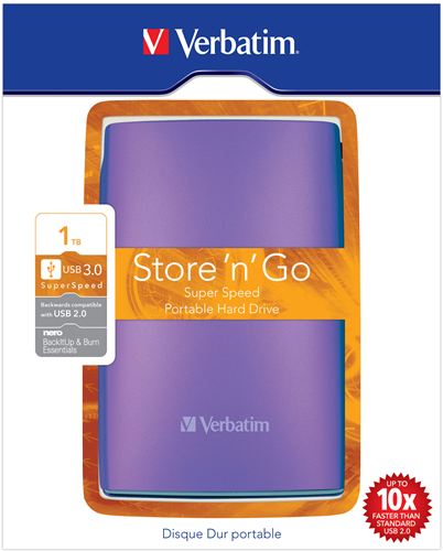 Disco Duro Portátil Store 'n' Go Verbatim USB 3.0 de 1 TB en color Violeta - Disco Duro Violeta 1 TB (1.000 GB) de 2,5" externo USB 3.0/2.0, PC, MAC, Linux