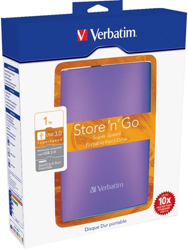 Disco Duro Portátil Store 'n' Go Verbatim USB 3.0 de 1 TB en color Violeta - Disco Duro Violeta 1 TB (1.000 GB) de 2,5" externo USB 3.0/2.0, PC, MAC, Linux