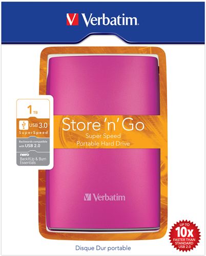 Disco Duro Portátil Store 'n' Go Verbatim USB 3.0 de 1 TB en color Rosa fucsia - Disco Duro Rosa 1 TB (1.000 GB) de 2,5" externo USB 3.0/2.0, PC, MAC, Linux