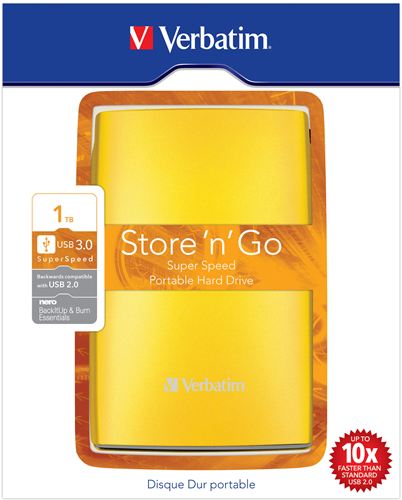 Disco Duro Portátil Store 'n' Go Verbatim USB 3.0 de 1 TB en color Amarillo besado en sol - Disco Duro Amarillo 1 TB (1.000 GB) de 2,5" externo USB 3.0/2.0, PC, MAC, Linux