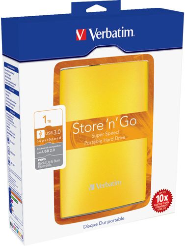 Disco Duro Portátil Store 'n' Go Verbatim USB 3.0 de 1 TB en color Amarillo besado en sol - Disco Duro Amarillo 1 TB (1.000 GB) de 2,5" externo USB 3.0/2.0, PC, MAC, Linux