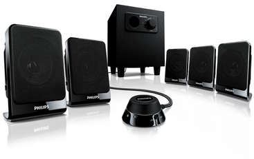 Philips Altavoz multimedia 5.1 SPA2602/10 Carcasa de madera para una reproducción de bajos de calidad Perfecto para MP3, PC, TV, CD, etc. 90 W