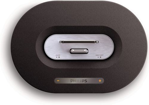 Philips Fidelio Altavoz base para iPod, iPhone o iPad DS1200/12 Reloj despertador Luz nocturna Carga dos dispositivos a la vez Blindaje de interferencias de teléfonos USB 5 V