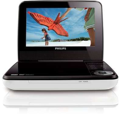 Philips Reproductor de DVD portátil LCD de 18 cm/ 7" y tiempo de reproducción de 3 horas PD7030/12 DVD o DivX®, MP3-CD,CD y JPEG Con adaptador para el coche Conexión USB Altavoces estéreo Entrada CC