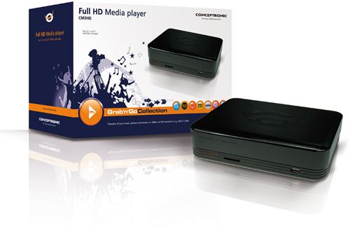 Carcasa con reproductor multimedia Full HD 1080p para Discos SATA 2,5"/3,5" Conceptronic Full HD Media Player CM3HD USB 2.0, salida audio digital óptica, vídeo HDMI (no incluye disco)