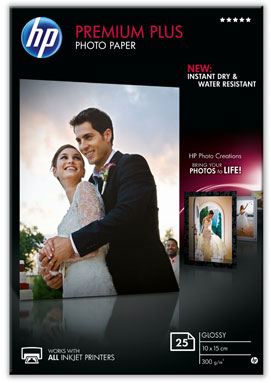 HP CR677A - HP Premium Plus Photo Paper - Papel de fotografía satinado - 100 x 150 mm - 300 g/m2 - 25 hoja(s)