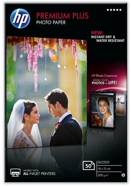 HP CR695A - HP Premium Plus Photo Paper - Papel de fotografía satinado - 100 x 150 mm - 300 g/m2 - 50 hoja(s)