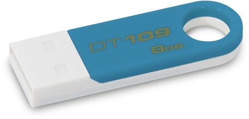 Memoria USB Kingston DataTraveler 109, 8 GB, USB 2.0 Hi-Speed, Windows, Mac, Linux, 8 gramos, Blanco y Azul. ¡Portátil, pequeña y moderna!