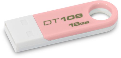 Memoria USB Kingston DataTraveler 109, 16 GB, USB 2.0 Hi-Speed, Windows, Mac, Linux, 8 gramos, Blanco y Rosa. ¡Portátil, pequeña y moderna!
